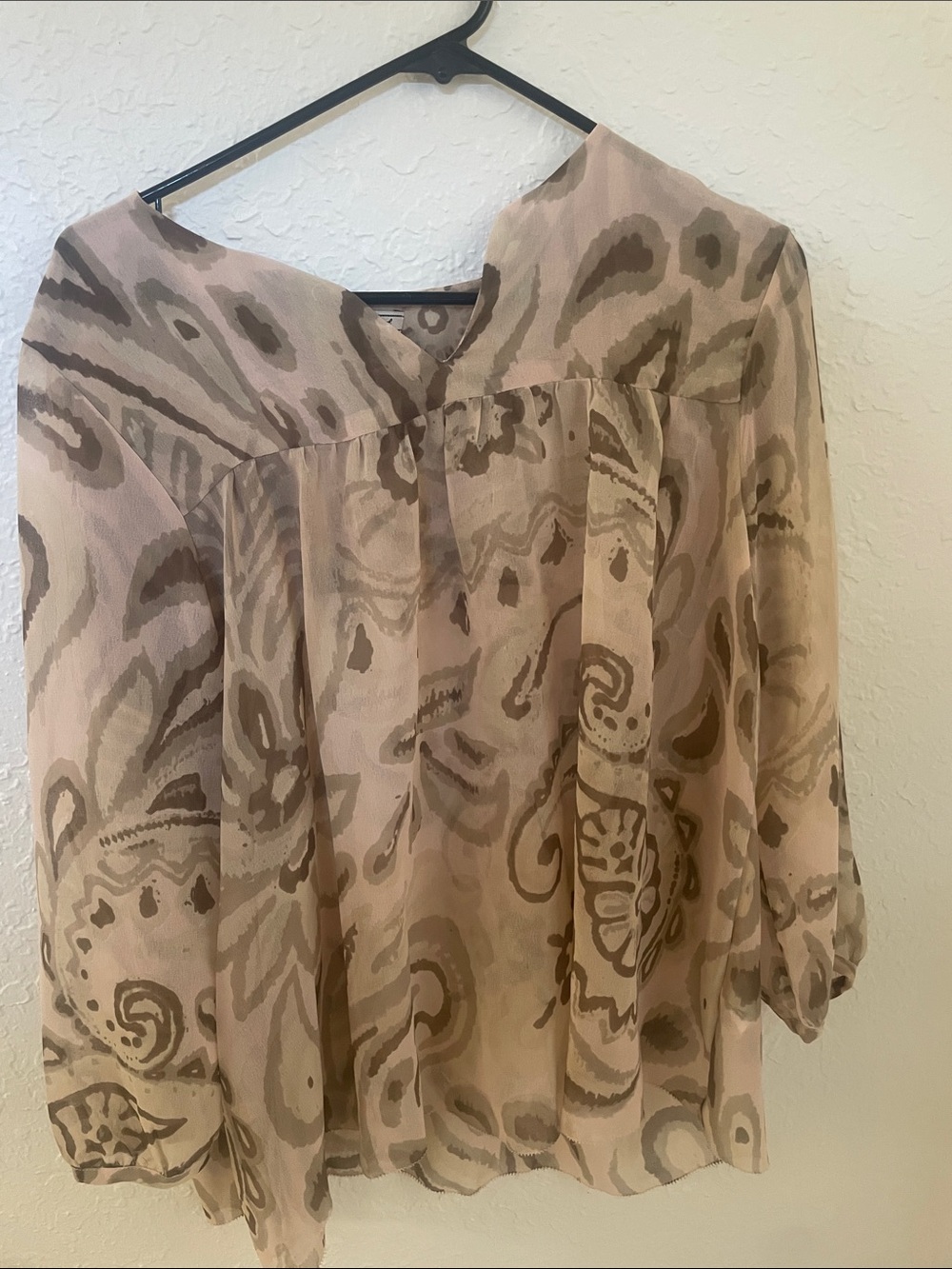 Lucky Brand Taupe and Brown Sheer Paisley Blouse